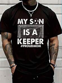 Camiseta% Algodón con Estampado 'Mi Hijo un Portero Orgulloso', para Mamá de Portero de Fútbol, Camiseta Gráfica Casual para Hombre y Mujer MALN - Negro - Ver 1