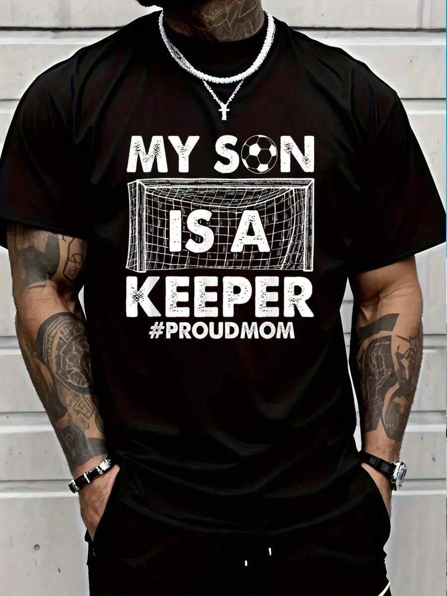 Camiseta% Algodón con Estampado 'Mi Hijo un Portero Orgulloso', para Mamá de Portero de Fútbol, Camiseta Gráfica Casual para Hombre y Mujer MALN - Negro - Ver 1