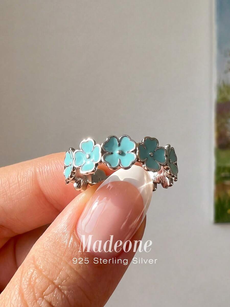 MADEONE 1 chiếc nhẫn hình cỏ bốn lá may mắn, thiết kế vàng hồng mờ, hình cỏ bốn lá, đính đá lấp lánh, đai nhẫn dập nổi, mang ý nghĩa tốt lành, kiểu dáng giản dị, phù hợp cho mọi dịp. - Nhẫn cỏ ba lá may mắn - Xem 1
