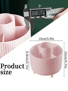 1个旋转笔筒桌面收纳盒，多功能化妆刷收纳盒，大容量办公储物盒，时尚设计，适合儿童、男孩、女孩返校季办公桌配件，办公用品，办公配件 - 白色 - 查看 7
