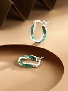 LEKANI 1 Đôi bông tai bạc S925 kiểu dáng cổ điển bất đối xứng, thiết kế tối giản thanh lịch, món quà độc đáo dành cho bạn bè, bạn gái, hoặc để đeo hàng ngày. - màu xanh lá - Xem 1