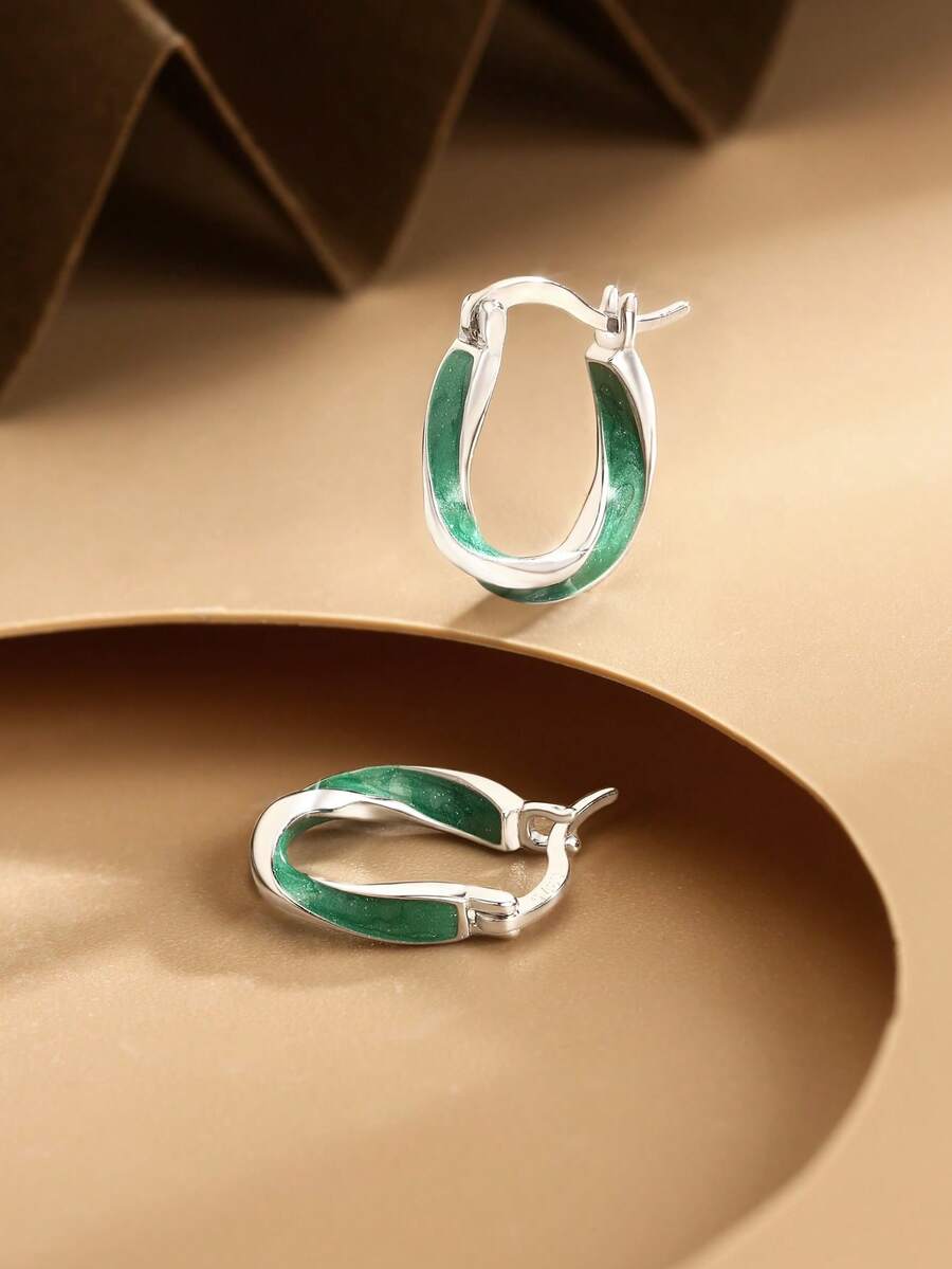 LEKANI 1 Đôi bông tai bạc S925 kiểu dáng cổ điển bất đối xứng, thiết kế tối giản thanh lịch, món quà độc đáo dành cho bạn bè, bạn gái, hoặc để đeo hàng ngày. - màu xanh lá - Xem 1
