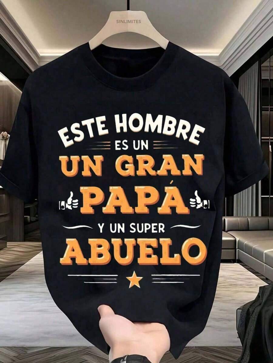 Camiseta para hombre: para el Día del Padre, un regalo genial para papás y abuelos, diseño español, verano, ligera, transpirable, camiseta de manga corta (Talla S L XL XXL) - Negro - Ver 1
