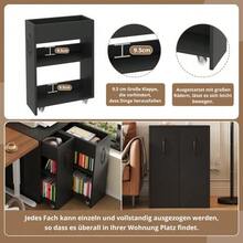 Bookshelf With Casters – Mobile Sideboard With Pull-Out Side Drawer, Large Casters, Edge Protection, Reversible Left/Right Configuration – Storage Furniture For The Desk, Bedside Table, Bathroom - 黑色 - 查看 7