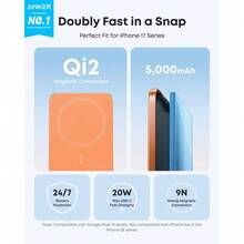 Anker Nano MagSafe Portable Charger, Ultra-Slim 5,000mAh Magnetic Wireless Charging Battery, Qi2 Certified 15W Max MagSafe-Compatible Power Bank, Ergonomic Design, For IPhone 17/16 Series, And More - 橘色 - 查看 2
