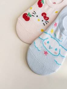 Sanrio 袜子 5 双装 女士 My Melody & Cinnamoroll 隐形无痕袜，透气可爱（不含纸板内衬，颜色随机） - 彩色 - 查看 5