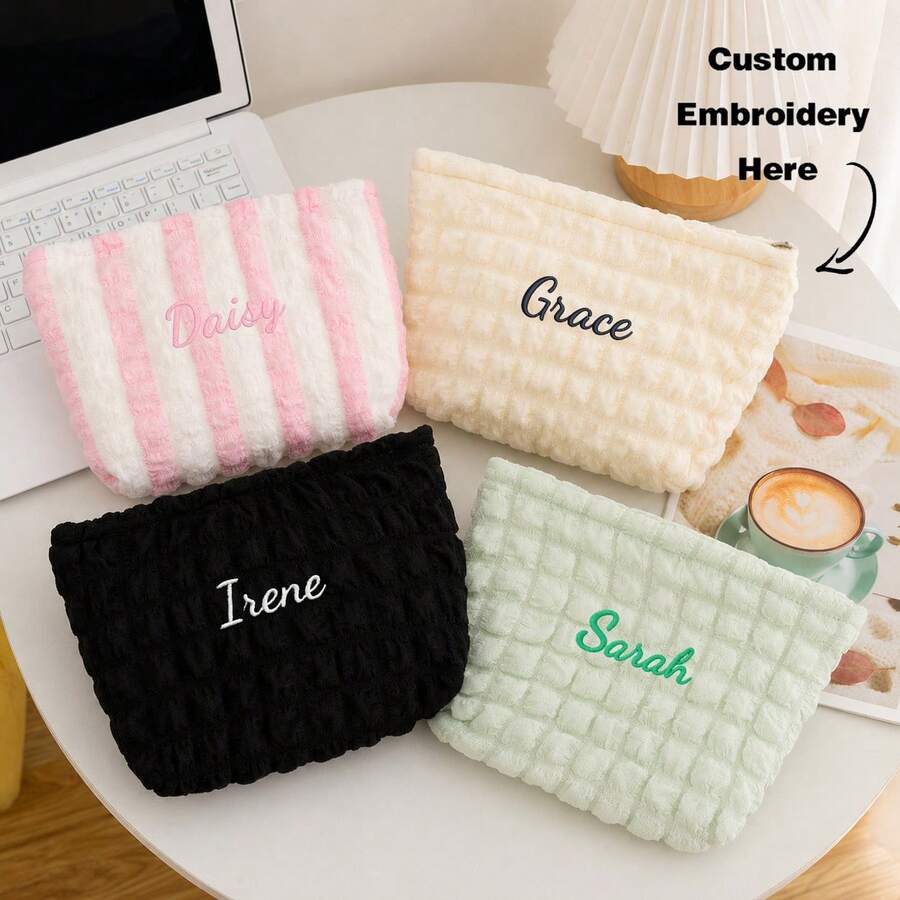 Personalized Checkered Cosmetic Bag, Large Capacity Makeup Organizer, Portable Travel Toiletry Pouch, Handheld Storage Clutch For Girl, Daily Use - Multicolor - View 1