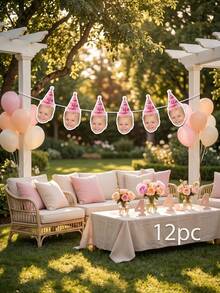 6/12/18pcs Customized Baby Photo First Year Banner, Monthly Milestone Banner, Macaron Color/Polka Dot/Striped Party Hat Design, 1st Birthday Photo Banner, Personalized Milestone Hanging Decor, Happy Birthday Photo Banner, Baby Growth Keepsake - Multicolor - View 13