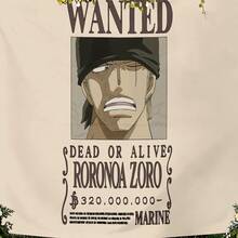 Miniso One Piece Roronoa Zoro Tapestry, With "Wanted Poster" Print No-Hole Backdrop, Perfect For Parties, Camping, Home Decor, Scene Setup And Gathering Displays - 0 - View 3