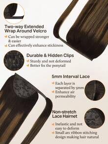 DOORES Invisible Ponytail Hair Extensions, Easy To Install, 100% Human Hair, Straight, 14-22 Inches, 75-90g, High Quality Remy Hair, With Clips, Natural Appearance And Soft Touch - S2/10 - View 3