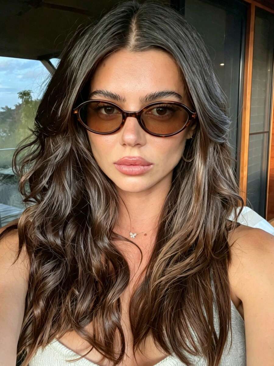 1pc Fashionable Oval Small Frame Retro Versatile Street Style Women's Daily, Vacation, Beach Accessory, Women's Basic Spring/Summer Business Casual Gift, Leopard Print, Tortoiseshell Print Glasses - Tea Leaves - View 1