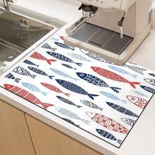 1pc Fish Pattern Printed Absorbent Dish Drying Mat, Home Decor, Dish Drying Pad, Espresso Machine Countertop Absorbent Mat, Sink Drain Mat, Soft Faucet Absorbent Mat, Sink Cup Mat, Kitchen & Bathroom Accessories - Multicolor - View 7