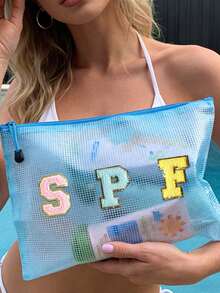 防水透明 SPF 防曬化妝包，PVC 化妝包與化妝盒，防水拉鍊化妝包，適合度假、浴室、夏季海灘、游泳與旅行 - 彩色 - 查看 3