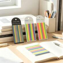 1 paquete de notas adhesivas, divididas en marcadores de plástico, se pueden pegar en libros como recordatorios o marcadores, pegatinas adhesivas multicolores para libros, útiles escolares - Tiras largas y finas, paquete de 3 - View 5