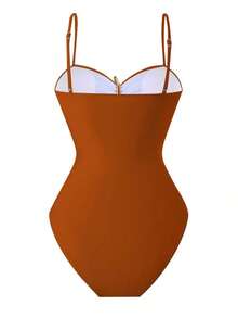 Traje de baño de una pieza con volantes y decoración de estrella de mar calada, con falda larga atada para mujer, para vacaciones de verano en la playa - Burdeos - Ver 11