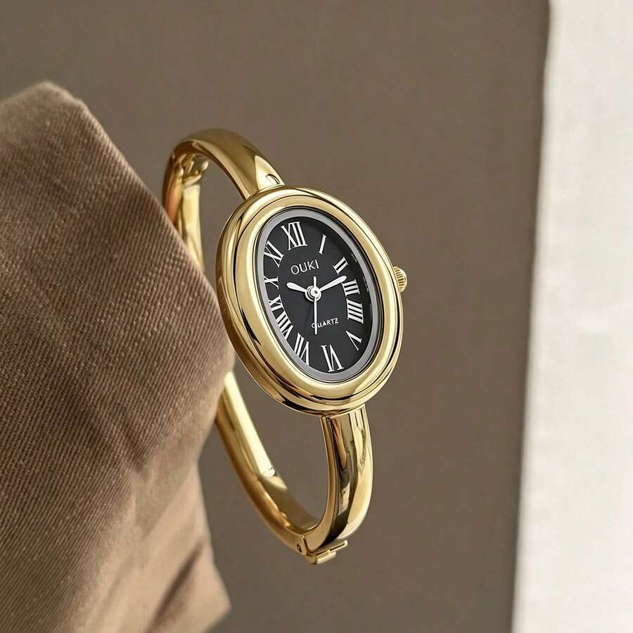 1件复古奢华女士金色手镯腕表，时尚简约优雅防水不锈钢石英表，适合日常佩戴、生日礼物、万圣节、圣诞节、父亲节、学生、节日、约会、商务场合等。 - 金色 - 查看 1