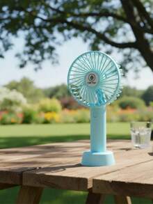 Portable Handheld Fan 800mAh Rechargeable Easy Button Strong Air Quiet Compact Lightweight Ideal For Daily Heat - Azul - View 3