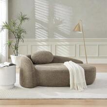 Minimalist Plush-Effect Fleece Sofa With Rounded Shapes, Padded With Soft Cushions, Ideal For The Living Room, Bedroom Or Studio, Green. - Brown - View 5