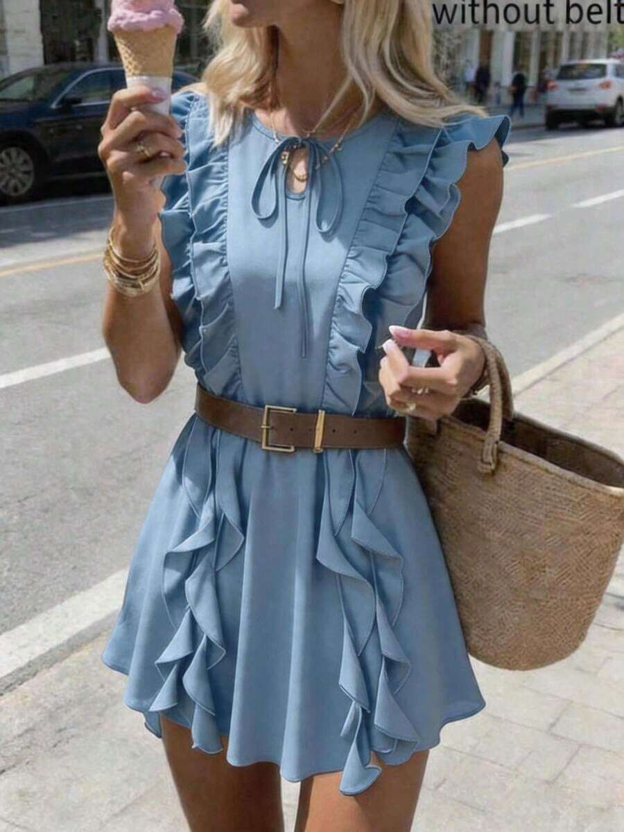 MSPariaura Vestido con diseño completo de volantes en el bajo en color marrón vintage/Minifalda ajustada y elegante con cintura ceñidaMS2-15 8YBN - Celeste - Ver 1
