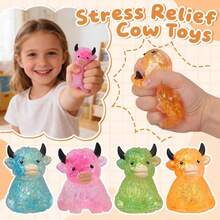 1pc Sequin Crystal Highland Cow Squishy Fingertip Toy, Soft Slow Rebound Sensory Toy, Cute Squeeze Toy, Suitable For Children And Adults, Office Desk Anxiety Relief Tool, Christmas Halloween Birthday Mother's Day Gift For Family And Friends, Squishy Toy - Multicolor - View 3