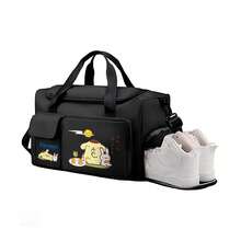 Miniso Sanrio Gym Duffle Bag - Pompompurin Traditional Japanese Tea Time Print With Rabbit Accent, Black Sports & Travel Carry On Bag For Overnight Trips, Workout - Black - View 3