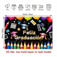Pancarta plana 2D para fiesta de graduación - Fondo colorido, con graduados, globos y papel colorido, perfecta para decoración del hogar, habitación y pared, y también un excelente accesorio para fotos de graduación. Disponible en varios estilos y tamaños. - 5 - Ver 4