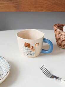 1 pieza Taza de cerámica con diseño de oso de peluche adorable y manta; Taza de café moldeada a mano y pintada a mano; Creativa y exquisita; Ideal para decoración del hogar y vajilla; Perfecta para arte de café con leche en restaurantes, excelente para fiestas y reuniones; Regalo encantador - Multicolor - Ver 4