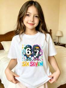 Six Seven Numbers Character Music Printed T-Shirt For Kids - 白色 - 查看 8