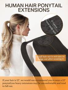 DOORES Invisible Ponytail Hair Extensions, Easy To Install, 100% Human Hair, Straight 14-22 Inch, 75-90g, High Quality Remy Hair, With Clips, Natural Look, Soft Touch - S1B - View 4