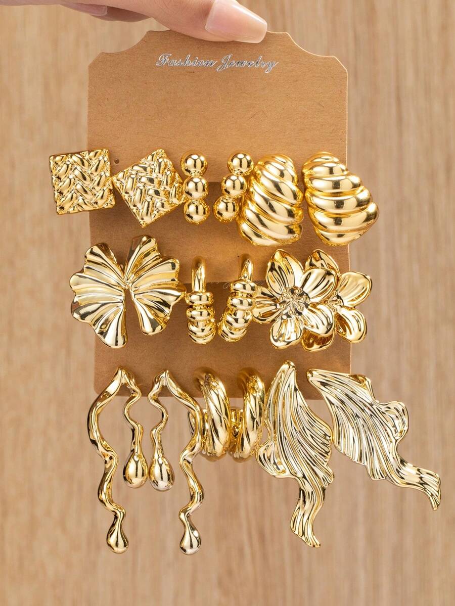 2/6/18pcs European And American Fashion Multi- Women Earrings Set, Suitable For Daily, Travel, Date, Evening Party, Vacation, Outing, Wedding, Festival, Versatile Jewelry Earrings Set - Gold - View 1