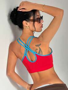Women's Removable Padded Criss-Cross Back Sports Knit Bra, Multi-Color - Multicolor - View 2