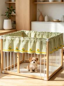 1PC Cute Korean-Style Sunflower Green Short Curtain,Farmhouse Style. Small Window Curtains For Kitchens,Half Curtains For Doors, Cabinet Partitions - Easy To Install (Rod Pocket Process). - Green - View 10