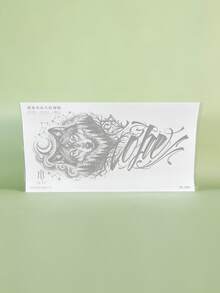 1张男士假狼纹身贴纸，哥特字母半永久防水防汗，可持续1-2周，逼真草本汁液，防摩擦，不反光黑色，男女通用，可用于手臂、胸部、腿部、腹部、腰部、手指、颈部、脊柱等部位，现代主义人体艺术 - HF - 查看 6