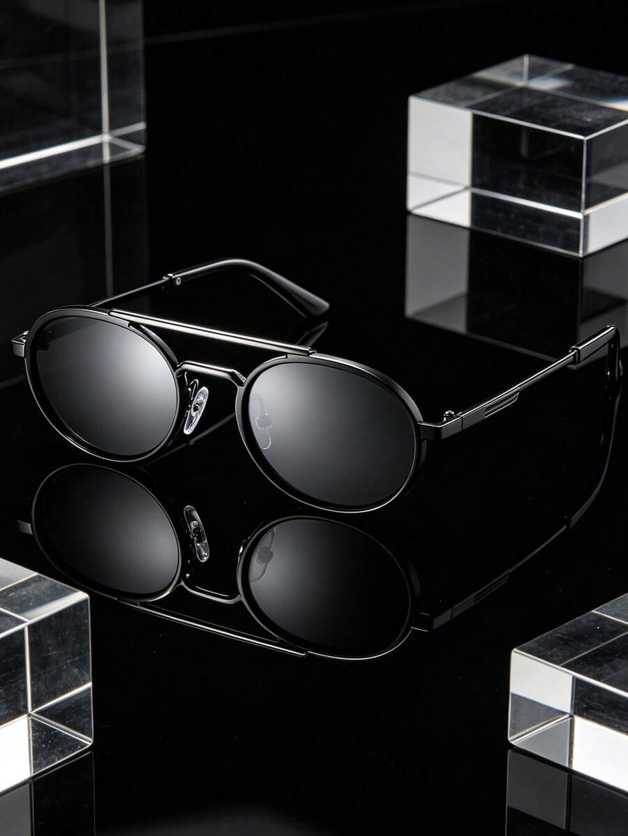 1 đôi kính râm unisex hình bầu dục, kiểu dáng cầu đôi, thích hợp cho nữ đi biển, nam phong cách đường phố cổ điển thường ngày. - Nhiều màu - Xem 1