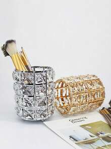 Silver Crystal Makeup Brush Holder, Diamond Decorated Makeup Brush Storage Pen Holder, Nordic Style Makeup Brush Storage Box, Nail Art Tool Rack, Desktop Decoration - Multiple Styles - View 6