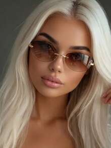 1 Pair Women's Brown Rimless Metal Leg Retro Personalized Fashion Glasses Suitable For Daily Wear - Brown - View 2