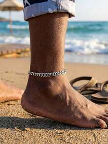 Men 2Pcs Stainless Steel Cross Anklet Chain Set Non-Tarnish Waterproof Layered Cuban Foot Bracelet Beach Vacation Jewelry Father's Day Gift For Dad Husband - Multicolor - View 6