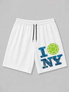 Strevion TEENAGE MUTANT NINJA TURTLES | SHEIN Men's Summer Loose Ninja Turtles I Love NY Graphic Print Casual Sports Shorts - White - View 1