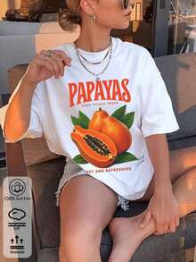 Rotondo Women's T-Shirt 100% Cotton Black Plus Sizes, 1 Piece, Papaya Print, Casual Summer Clothing, All-Over Pattern - 白色 - 查看 2