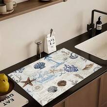 1pc Ocean Creature Pattern Absorbent Dish Drying Mat, Espresso Machine Countertop Absorbent Mat, Sink Drain Mat, Soft Faucet Absorbent Mat, Sink Cup Mat, Kitchen & Bathroom Accessories - Multicolor - View 4