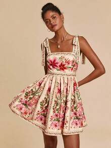 bfdbTravachic Vestido de verano de mujer con cuello cuadrado, sin mangas, con cintura ajustada y lazo delantero, en estampado floral.Conjunto de vacaciones para mujer, atuendos para vacaciones, atuendos de playa, conjuntos de verano para mujer, vestidos de verano para mujer, vestidos para mujer, vestido de veranosfb x DYR5 - Multicolor 10 - Ver 1