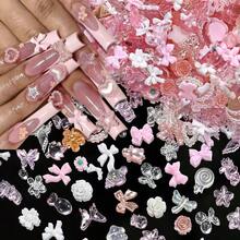 Decorações de arte de unhas em resina 3D série rosa, incluindo coração, flor, laço e outras formas, strass de fundo plano adequados para arte de unhas DIY, acessórios de joalharia feitos à mão, suprimentos de arte de unhas - Multicolorido - Ver 4