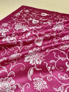 1pc Women's Bohemian Style Colorful Floral Pattern Square Silk Scarf, Elegant Neckerchief Headscarf Hair Accessory - Red Violet - View 5