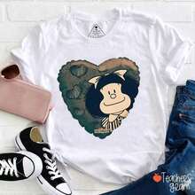 Blusas de mujer, camiseta de la profesora de medio ambiente Mafalda Loves, camiseta blanca, camiseta de vacaciones, blusas, blusas casuales para mujer, camiseta de mujer, camiseta versátil de cuello redondo con estampado, ropa exterior de mujer, primavera verano 2026 para mujer. Adecuado para varios conjuntos de ropa festiva. Adecuado para diversas festividades como el Día de San Patricio y el 100º Día de la Escuela. 994X - Blanco - Ver 1