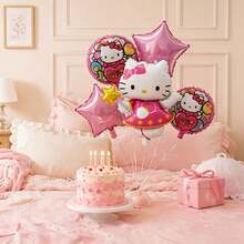 MINISO Hello Kitty Pink Princess Star Wand Theme Foil Balloon Bouquet Set Cute Character Star Shape Balloon Decoration Kit Party Scene Setup Photo Backdrop Decor Indoor Celebration Atmosphere Arrangement Event Styling Balloon Display - View 5