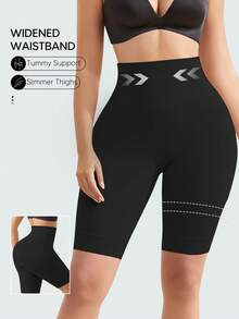 Pantalones cortos moldeadores de cintura alta para mujer, ropa interior moldeadora, control de abdomen, levantamiento de glúteos - Negro - Ver 2