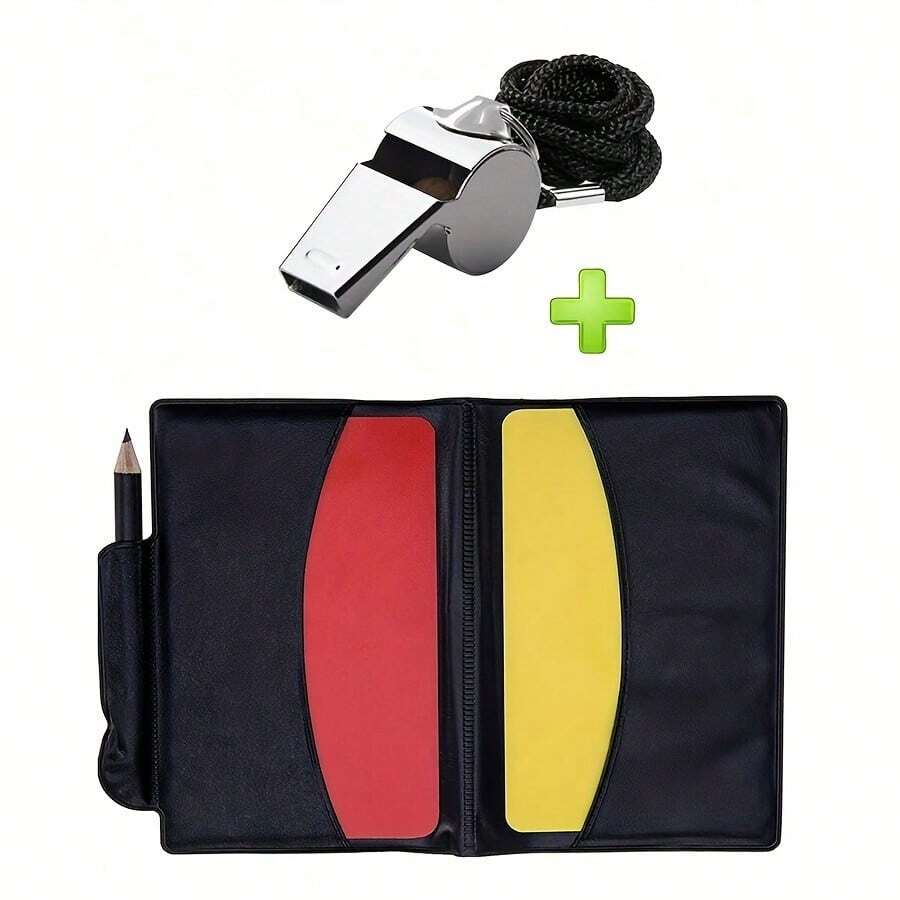 1pc Multi-Purpose High-Quality Soccer Referee Set, Durable Red/Yellow Cards, Metal Whistle With Lanyard, PU Wallet & Waterproof Notebook, Complete Outfit For Soccer Referees To Avoid Missing Credentials Or Judgment Chaos, Suitable For Matches, Training & Tournaments - Multicolor - View 1
