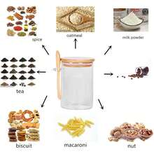4 Pack Glass Storage Jars With Bamboo Lids And Small Spoons, Clear Household Storage Canisters, Multi-Functional Kitchen Organizer Bottles, Glass Sugar Container For Tea, Coffee Beans, Brown Sugar, Nuts, Candies, Spices, Salts And All Kinds - View 6