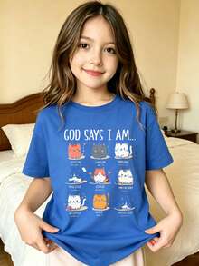 God Says I'm A Cat T-Shirt For Girls - Blue - View 7