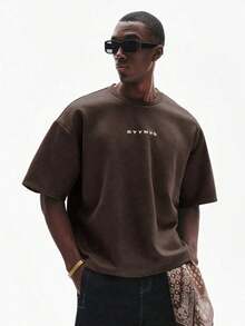 Men's Short Sleeve Crew Neck T-Shirt With Minimalist Print, Olive Green Graphic Tee, Oversized Printed Crop Top For Men, Unisex Washed T-Shirt. Y2K Style, Fashionable Style, Cute Style, Casual Style, Women's Blouses > Clothing. 230g (Sizes S-XXXL) - 全穀類咖啡 - 查看 2